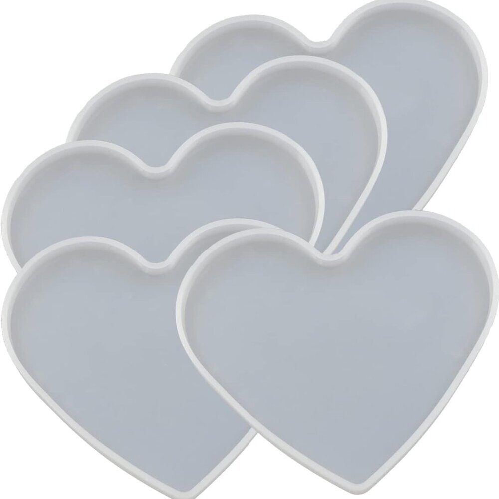 5Pcs Love Heart Epoxy Mold DIY Resin Casting Heart Base Coaster Silicone Mold, 5
